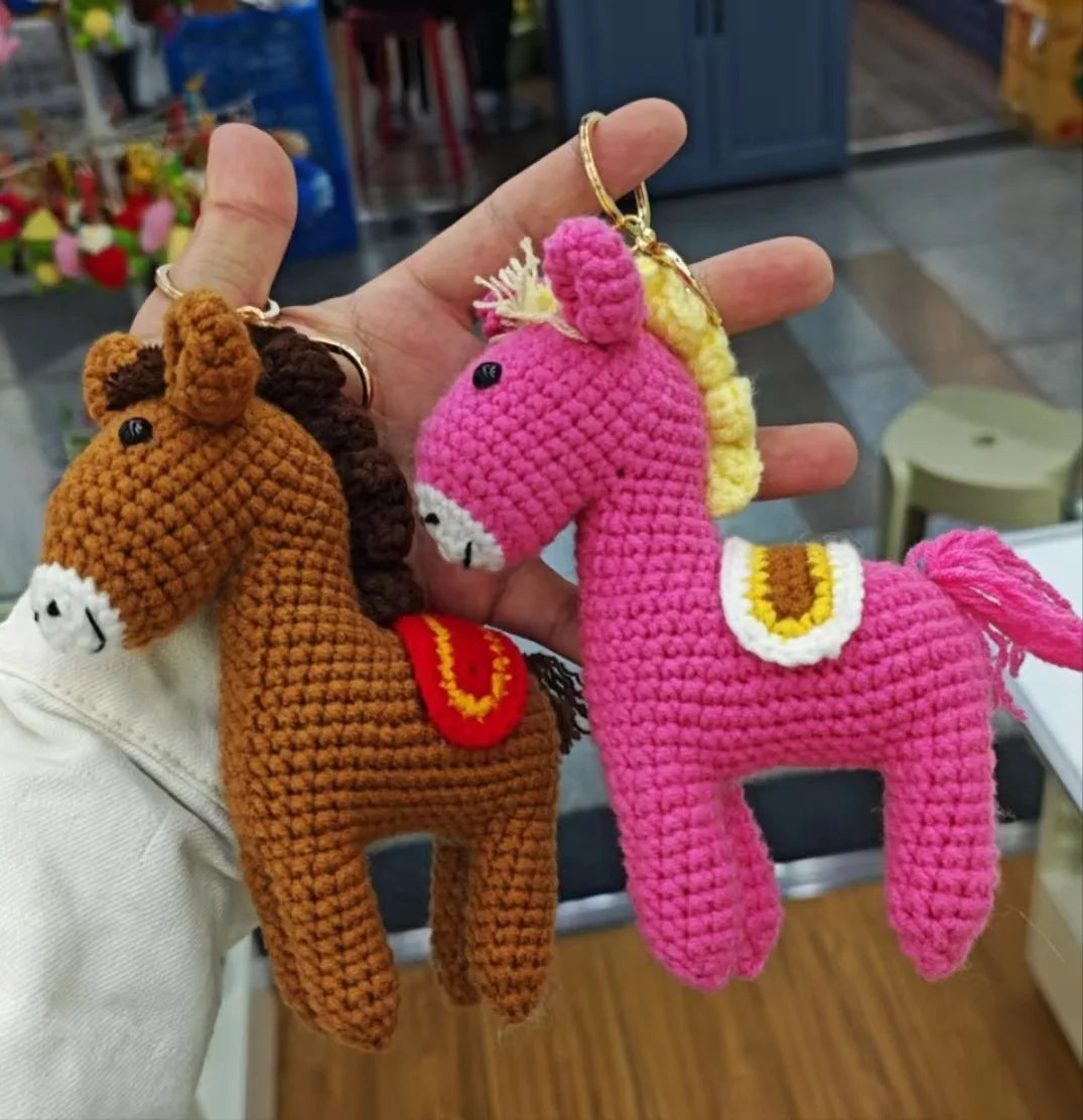 Handmade Crochet Horse Keychain Bag Charm Knitted Animal Pendant