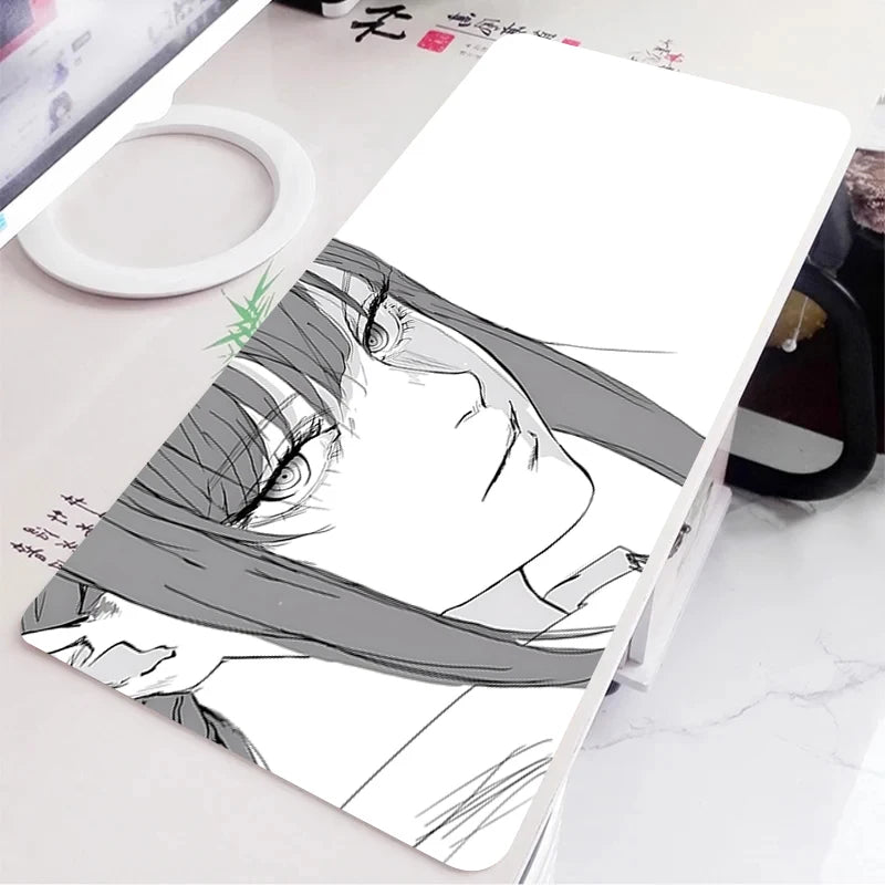 Black and White Anime Girl Table Mat Large Mouse Pad Office Keyboard Edge Locking Desk Mat Gaming Accessories Non-slip Mousepad