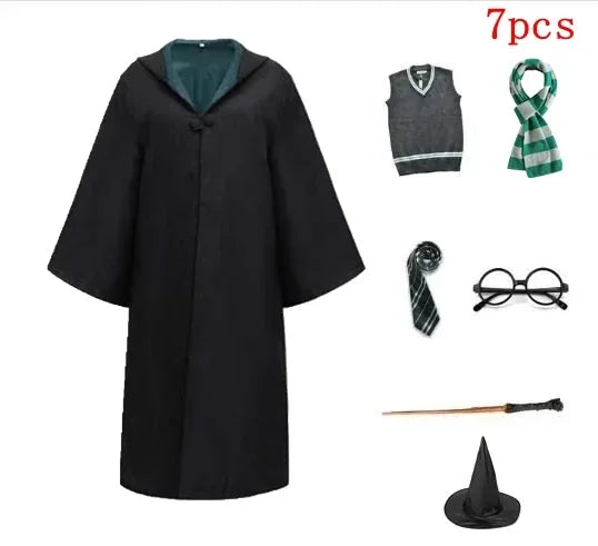 Harri Potters Adult&Children Cosplay Costume Gryffindors Shirt Gown Cloak Tie Scarf Wand Slytherin Skirt Halloween Hermione Gift