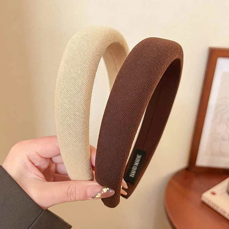 Solid Color Sponge Wide Headband for Women