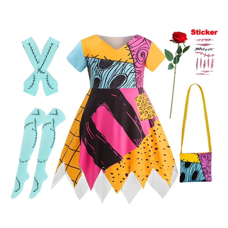 Girls Spooky Skeleton Ghost Sally Bride Dress Kids 2026 Halloween Carnival Party Character Cosplay Before Christmas Costume