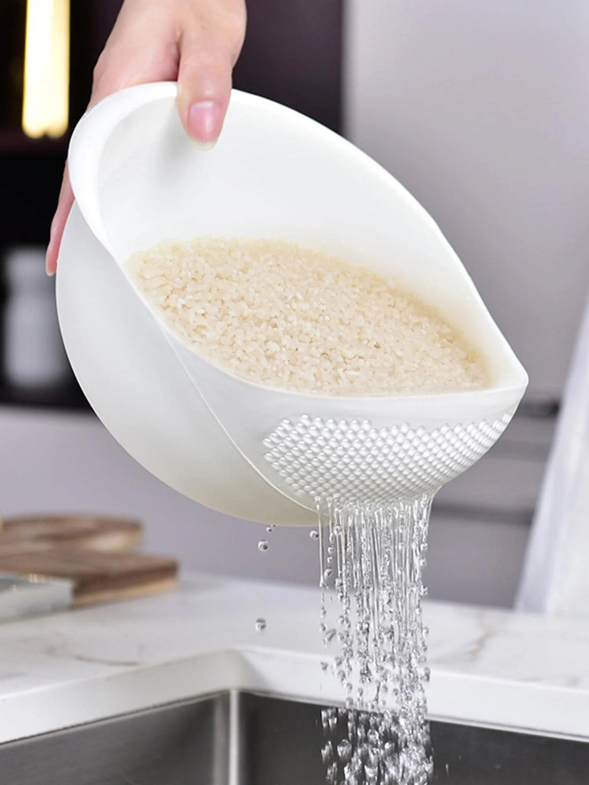 Multi-Purpose Rice Washing Bowl – Colander Drain Basket with Handle