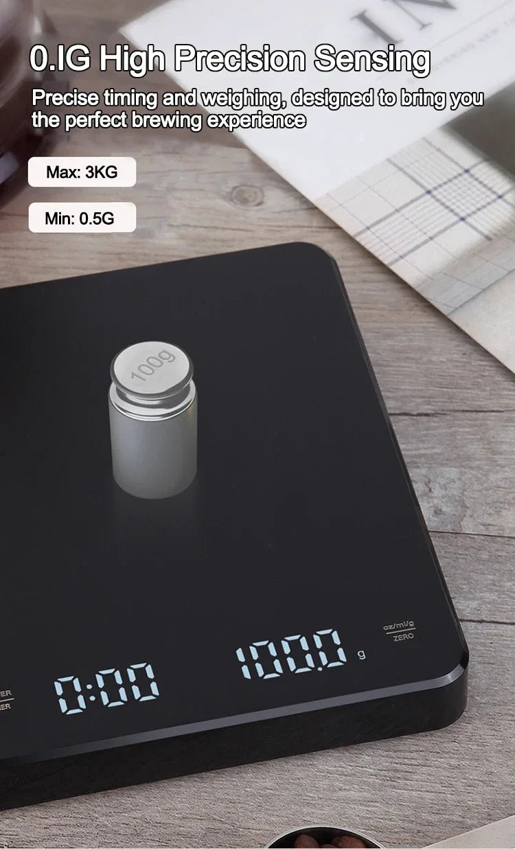 Electronic Coffee Scale with Timer and Silicone Pad USB Rechargeable