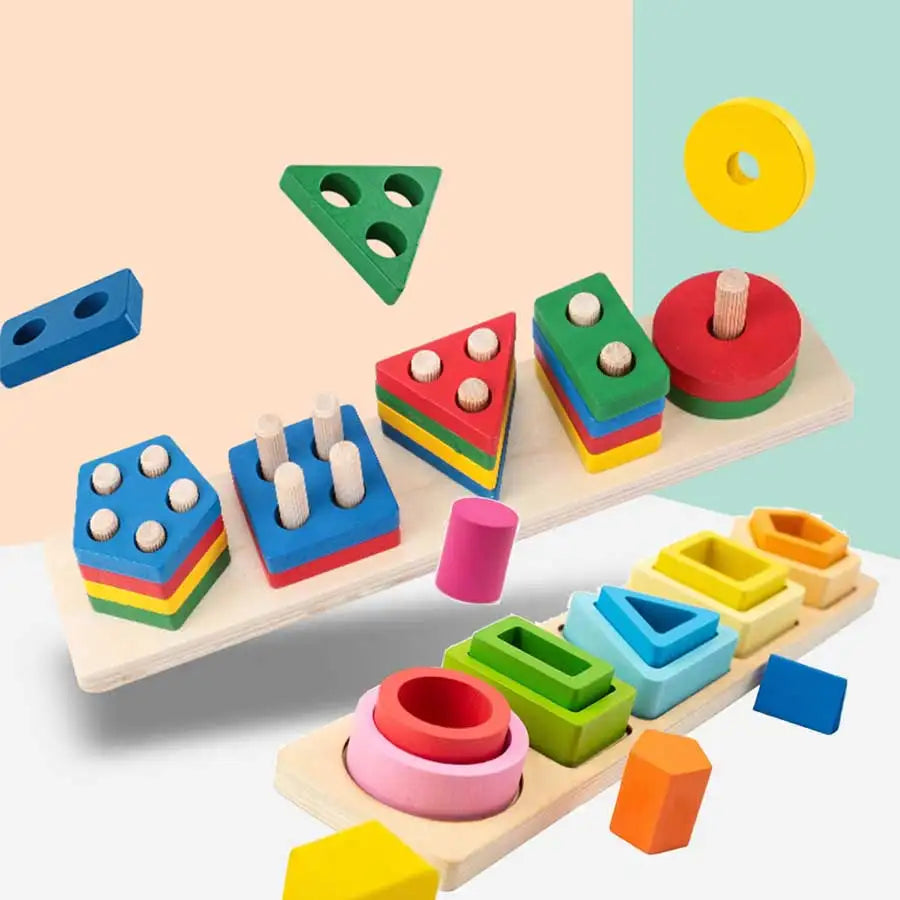 Montessori Wooden Shape Sorting and Stacking Educational Toy for Toddlers