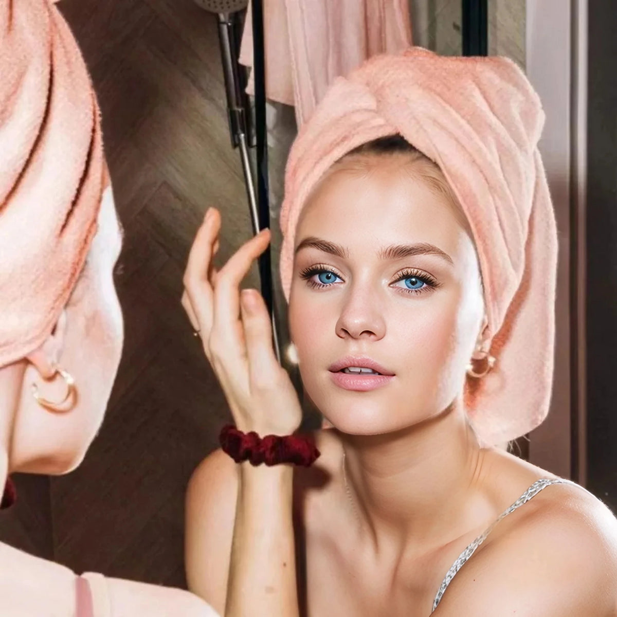 Large Microfiber Hair Towels Ultra Soft Hair Towel Wrap with Elastic Loop for Curly Hair Long & Short Hair