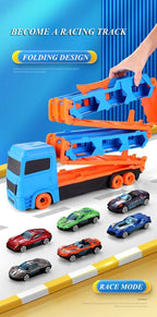 Large Car Transporter Truck with Folding Race Track & Alloy Cars