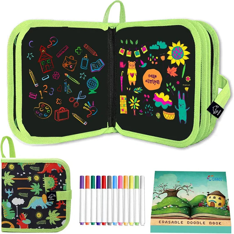 Erasable Reusable Doodle Book Drawing Pad with 12 Watercolor Pens