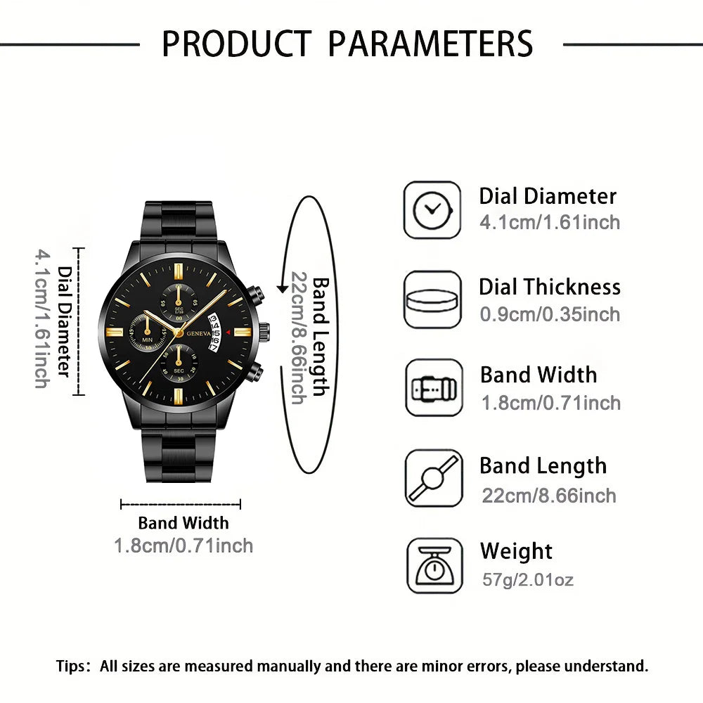 Fashionable and Handsome Men's Stainless Steel Watch Luxury Calendar Quartz Watch Men's Business Watch Men's Clock