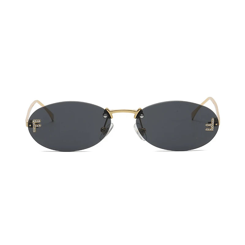 Fashion Rimless Oval UV400 Diamond Sunglasses for Women