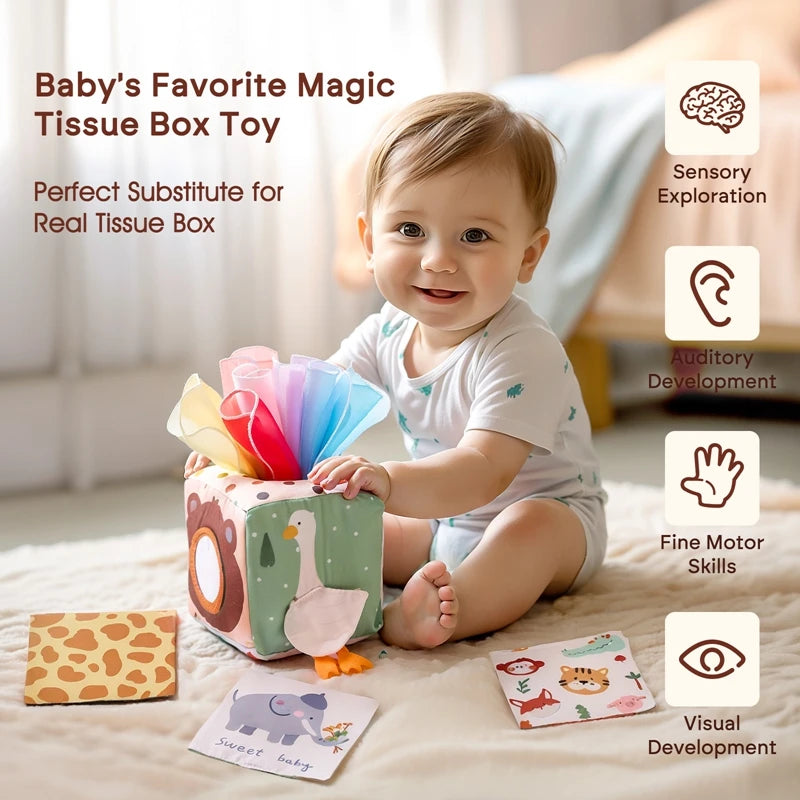 Montessori Cloth Tissue Box Sensory Activity Toy for Babies