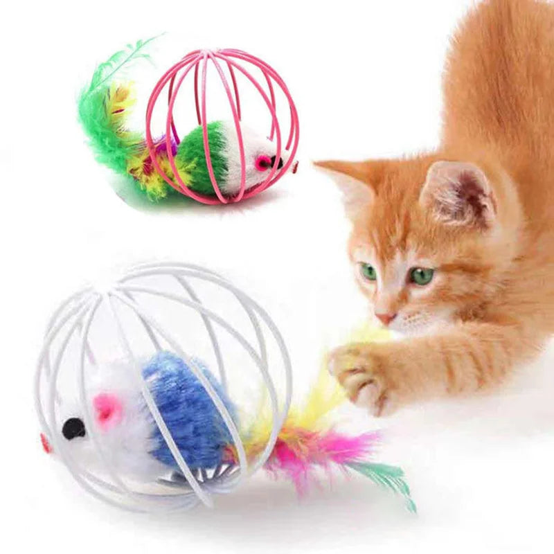 Interactive Colorful Mouse Cage Cat Toy for Indoor Active Play