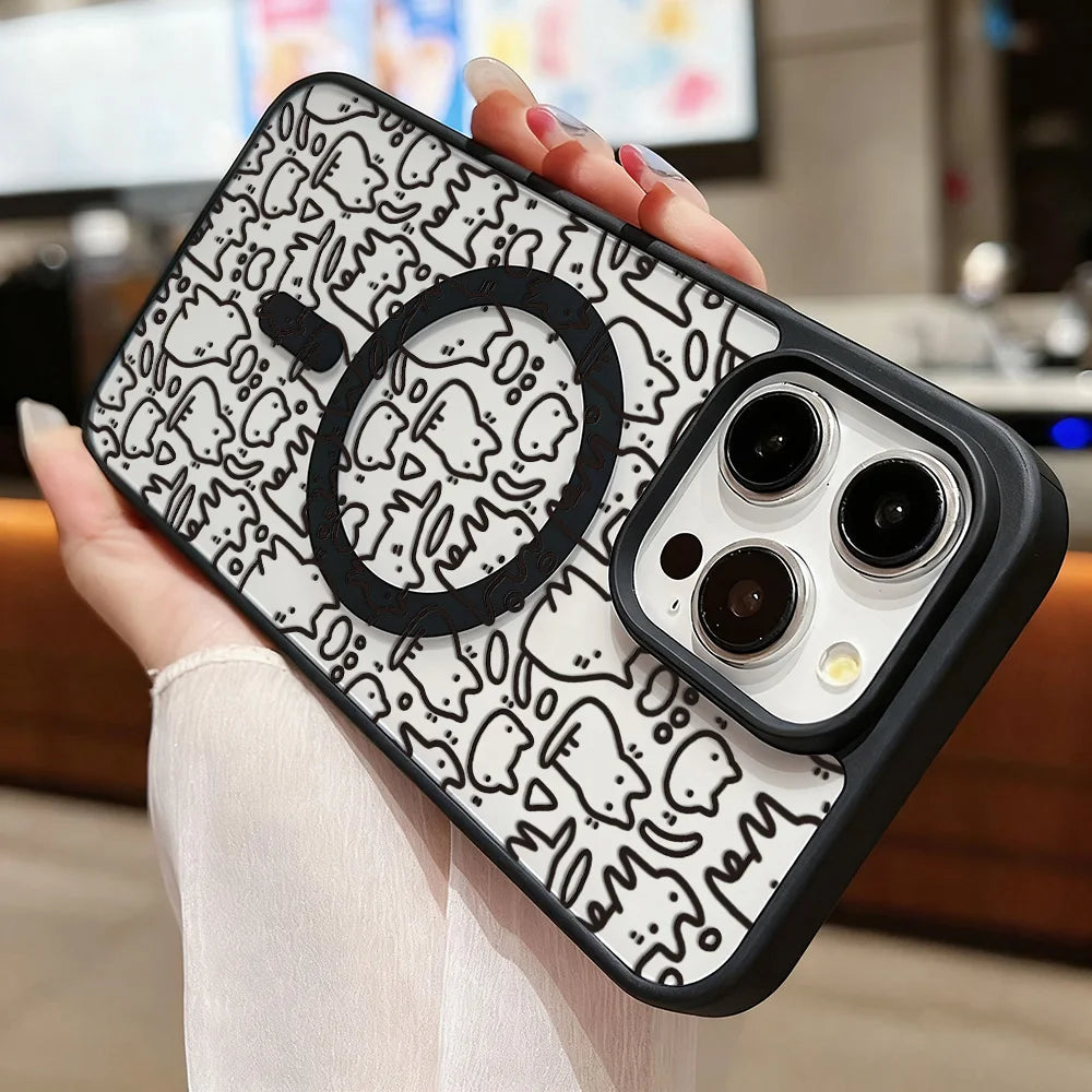 Luxury Lanyard Magnetic Phone Case For iPhone 13 17 16 18 Pro Max 11 15 14 12 17pro Shockproof Acrylic Matte Cat Painted Cover