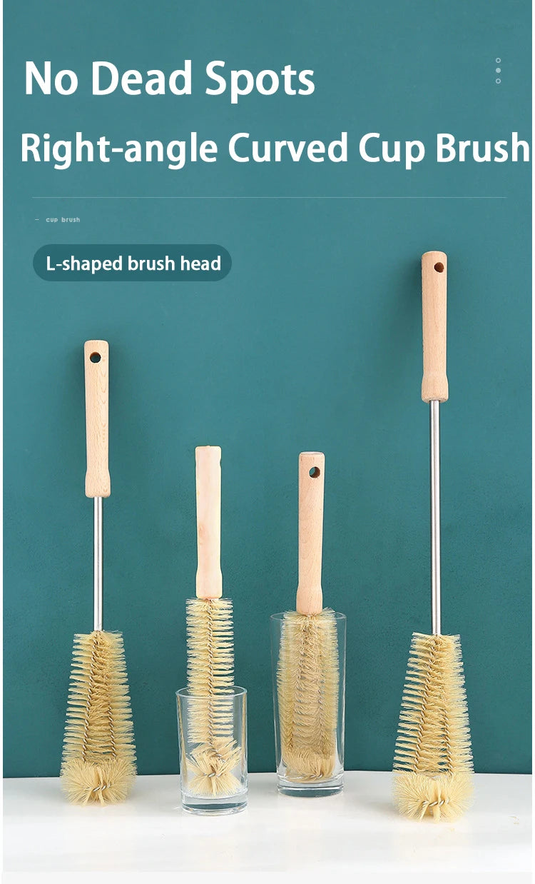 Kitchen Cleaning Tools Drink Bottles Glass Scrubbers Cleaning Brush Wooden Bottle Cleaning Brush with Long Handle