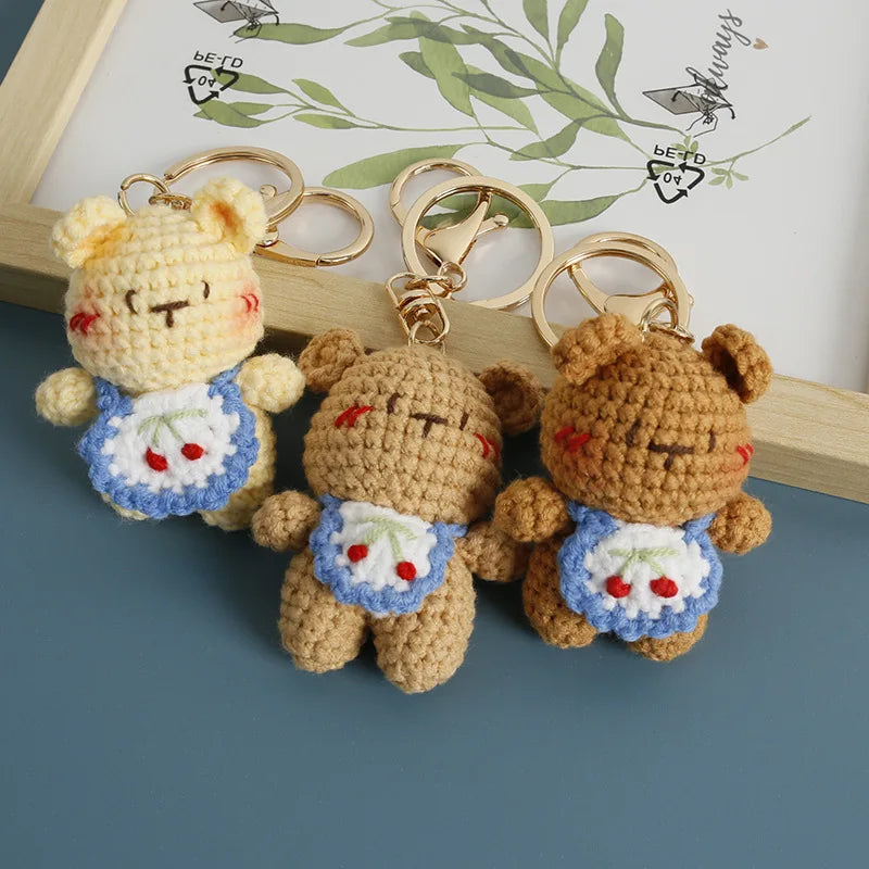 Cute Bear Couple Crochet Keychain Matching Animal Charm