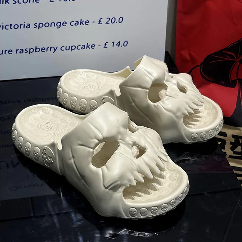 Halloween Personalized Skull Design Women Slippers Summer Outdoor Fun Slide Thick Sole Platform Beach Non-Slip Women Sandal