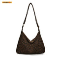 Trendy Casual Soft Textile Women's Shoulder Bag Large Capacity Leopard Print Female Retro Crossbody Bag For Commute Outings