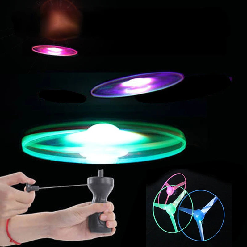 LED Pull String Flying Saucer Toy for Kids Outdoor Play