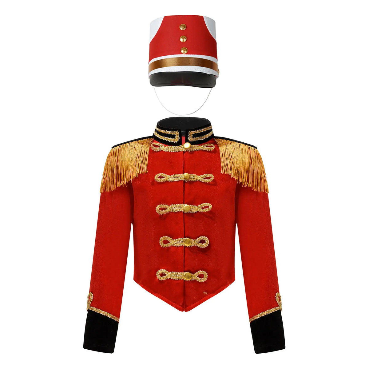 Girls Boys Halloween Nutcrackers Costume Set Drum Trumpet Team Tassel Jacket Coat Hat for Drummer Performance Circus Ringmaster