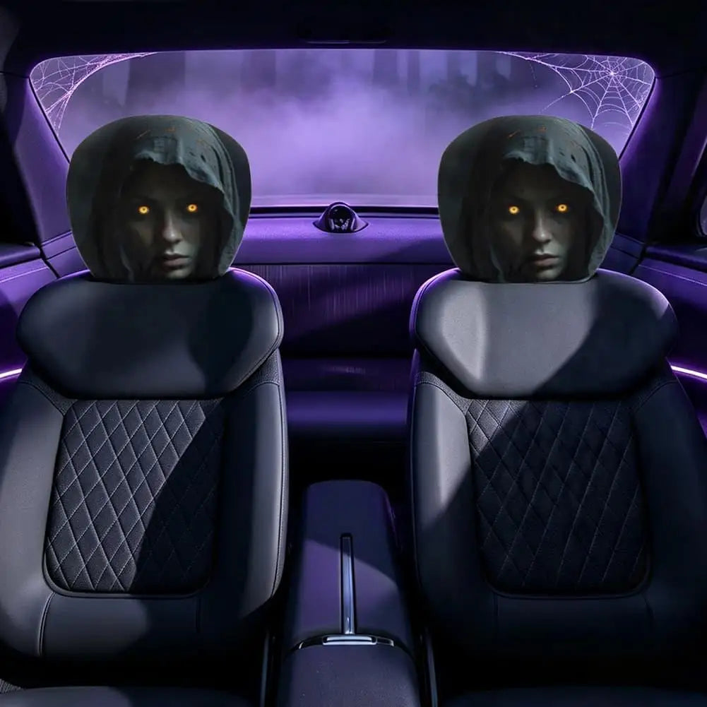 2/4pcs Halloween Scary Reaper Lady Print Car Headrest Covers Horror Style Vehicle Seat Head Cover Halloween Party Car Decoration
