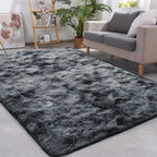 Tie Dyed Dark Gray Carpet Shaggy Rugs for Living Room Bed Room Baby Floor Mats Non-Slip Washable Home Decor Blanket