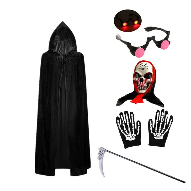 Kids Grim Reaper Costume with Glowing Red Eyes – Halloween Scary Outfit