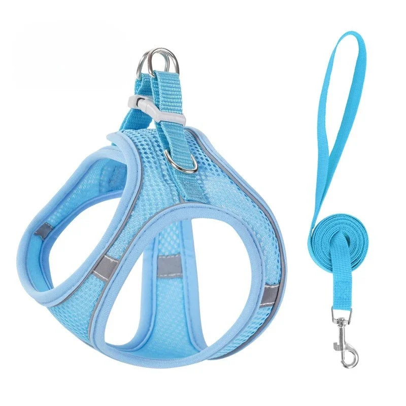Pet Harness Vest Chest Rope Set for Small Medium Dog Outdoor Walking with 1.5m Rope Reflective Breathable Adjustable Pet Harness