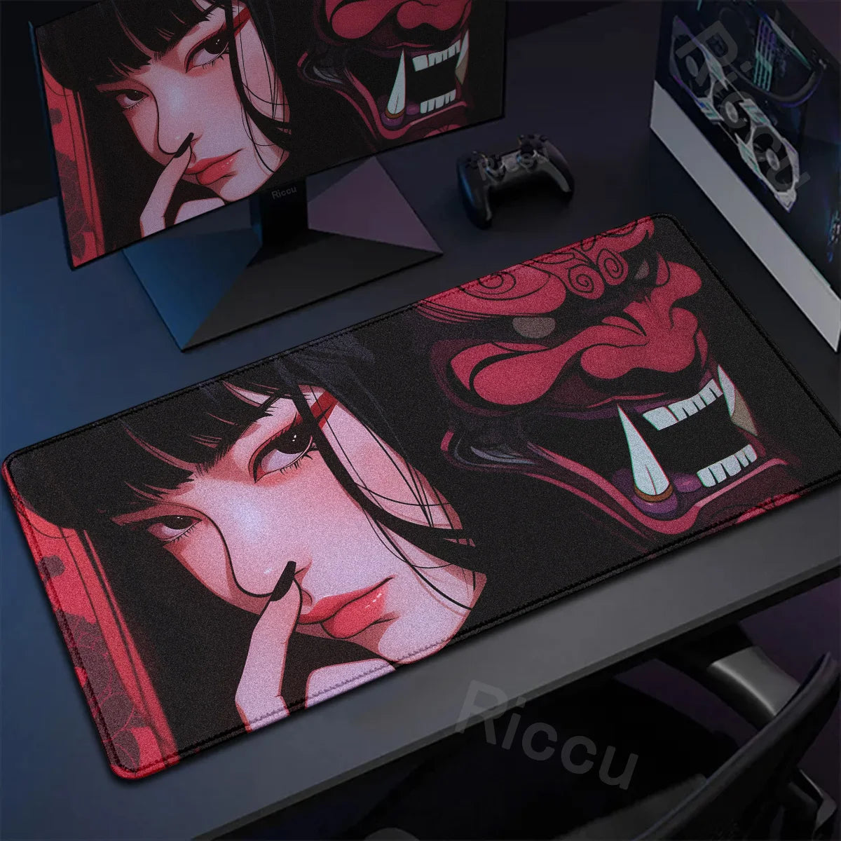 40x90cm Gaming Samurai Oni Mouse Pad Japan Mask Girl Deskmat Large Gamer Professional Premium Mousepad Speed Control Accessories
