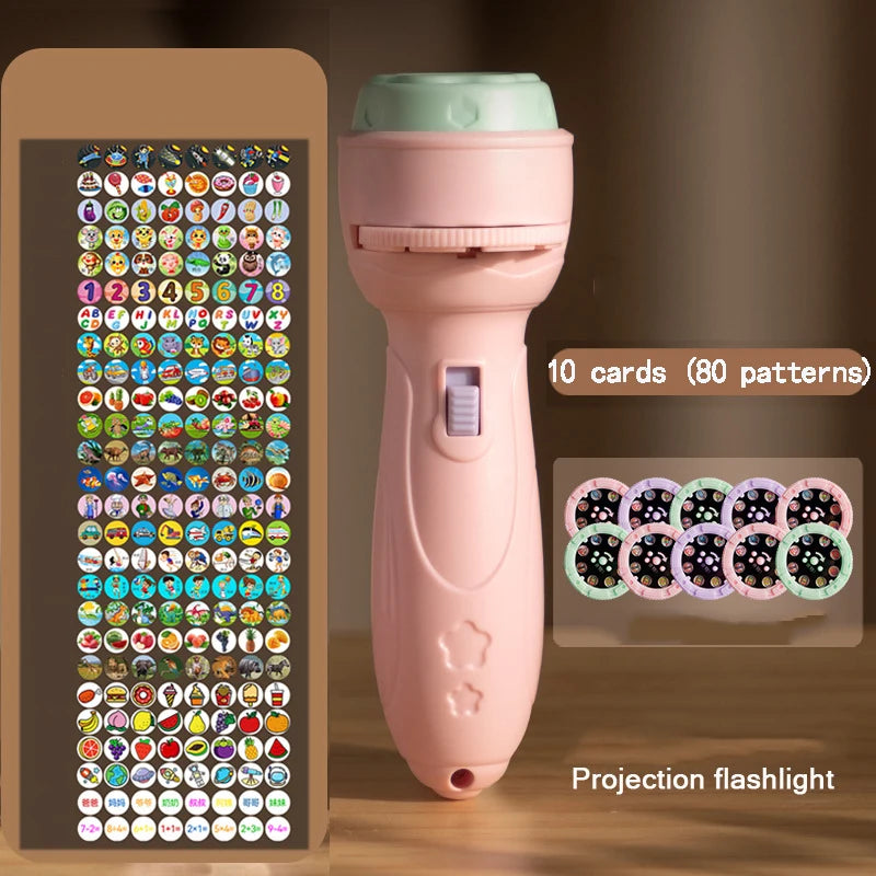 Baby Projector Torch Cartoon Projection Flashlight Early Education Cognition Before Bedtime Story Book 80 Patterns Luminous Toys