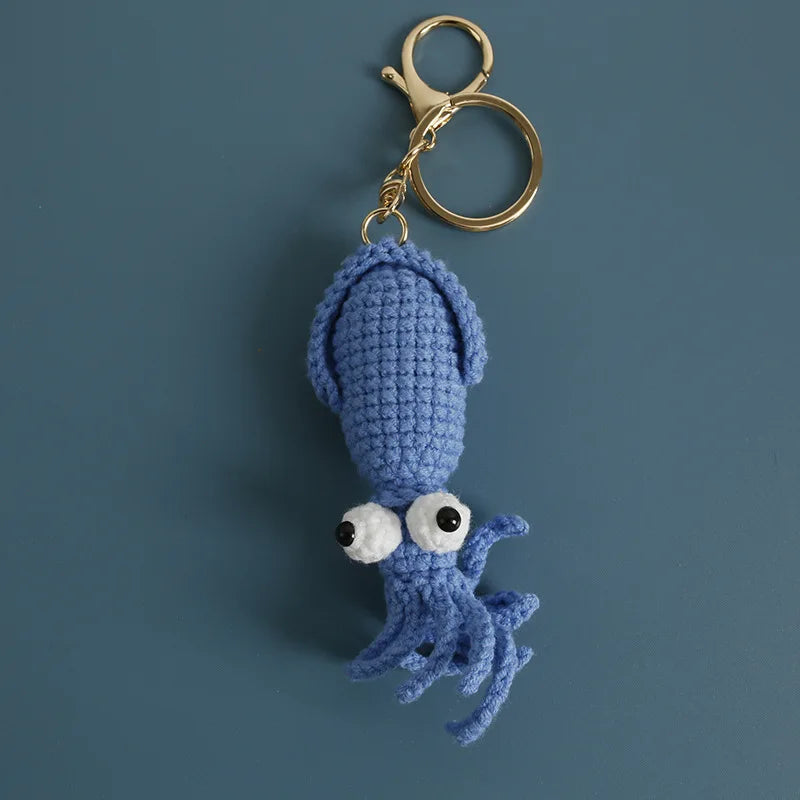 Funny Squid Crochet Keychain Cute Ocean Bag Charm