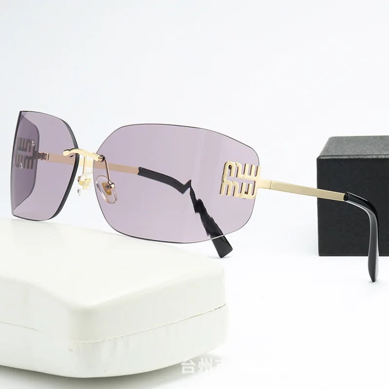 Frameless Square Cut Edge One-Piece Sunglasses UV400 Women Street Style