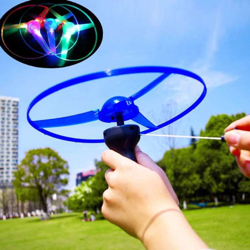LED Pull String Flying Saucer Toy for Kids Outdoor Play