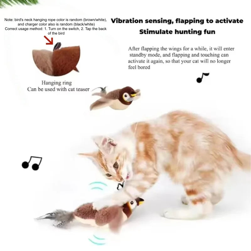 Interactive Chirping Flapping Bird Pet Toy for Cats and Dogs Play