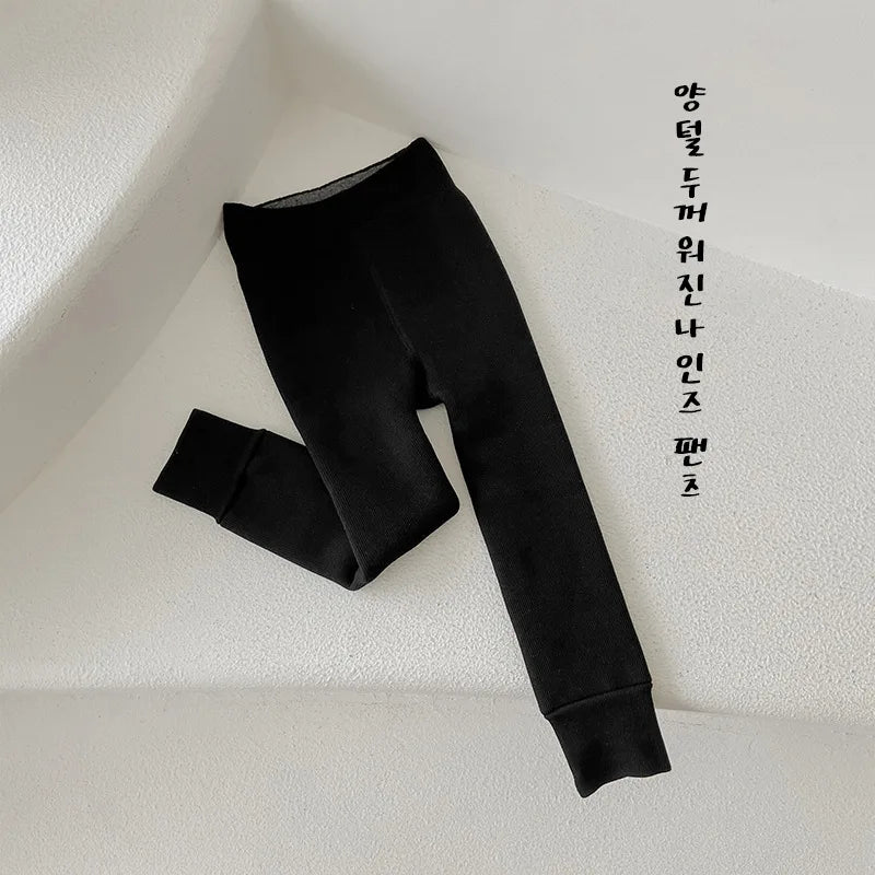 3-12 Years 2023 New Kids Pants Girls Tights Fur Lining Warm Pantyhose Children Skinny Leggings for Winter