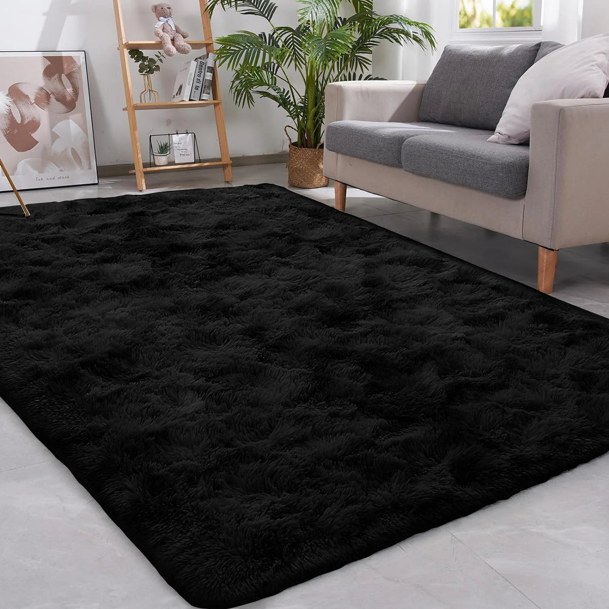 Tie Dyed Dark Gray Carpet Shaggy Rugs for Living Room Bed Room Baby Floor Mats Non-Slip Washable Home Decor Blanket