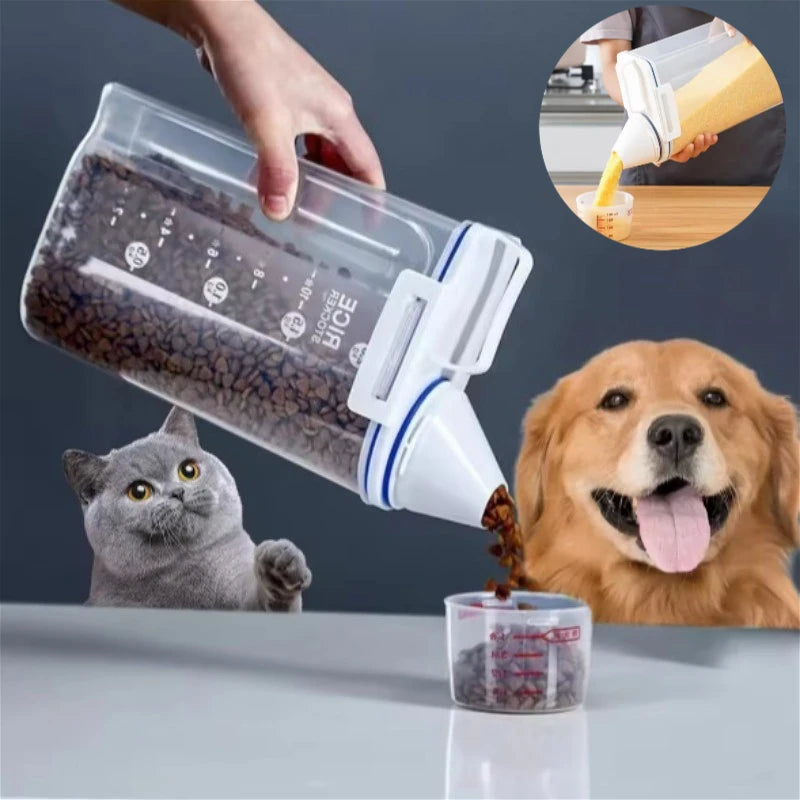 1pc Airtight Pet Food Container, 1.5kg/2kg with Cup, Plastic Sealed Jar for Dry Dog Cat Food, Includes Measuring Scoop Container