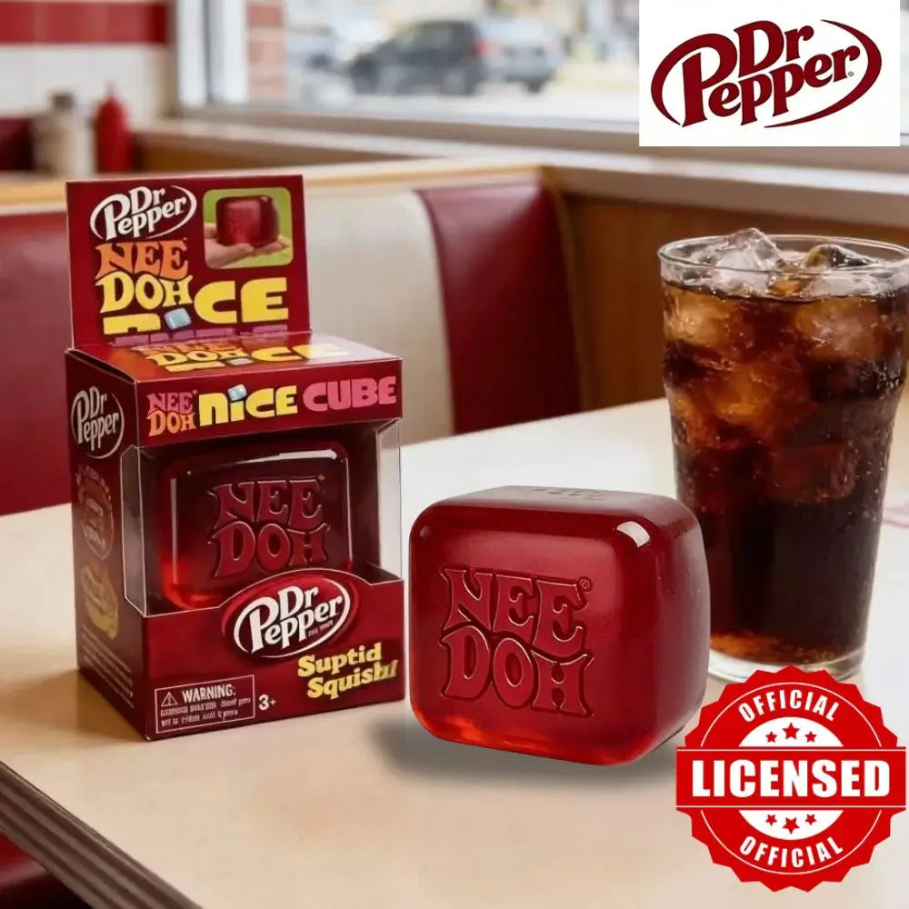 Dr Pepper x NeeDoh Nice Cube Squishy toy Stress Relief Toy Soft Squeeze Fidget Cube for Kids & Adults Anxiety Relief Sensory Toy