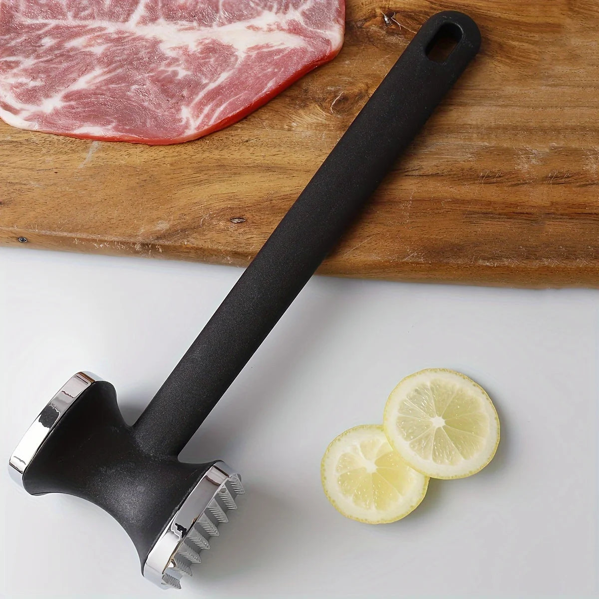 Heavy Duty Stainless Steel Meat Tenderizer Hammer – Rubber Grip Steak Mallet Tool