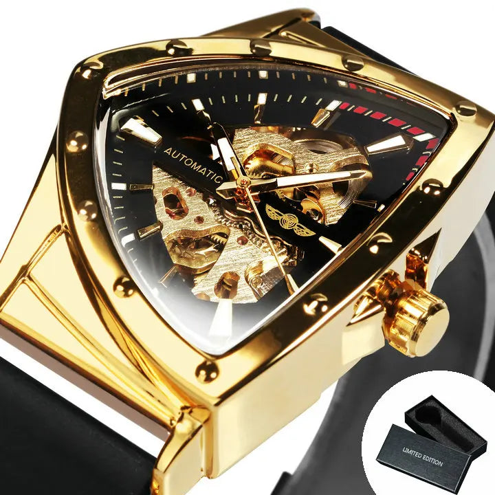 WINNER Sports Triangle Skeleton Automatic Men Watch Luminous Pointers Fashion Rubber Strap Luxury Military Mechanical Watches