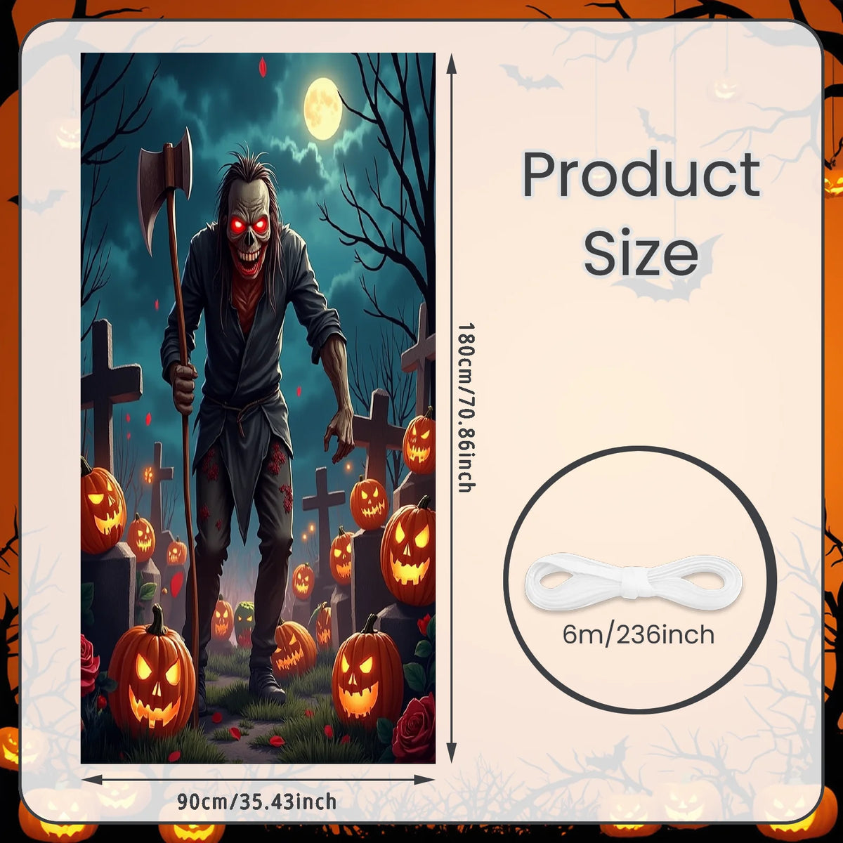 72.83x35.43 Inch Halloween Door Banner Polyester Ghost Hospital Scary Head Scene Decoration Halloween Party Supplies Photography