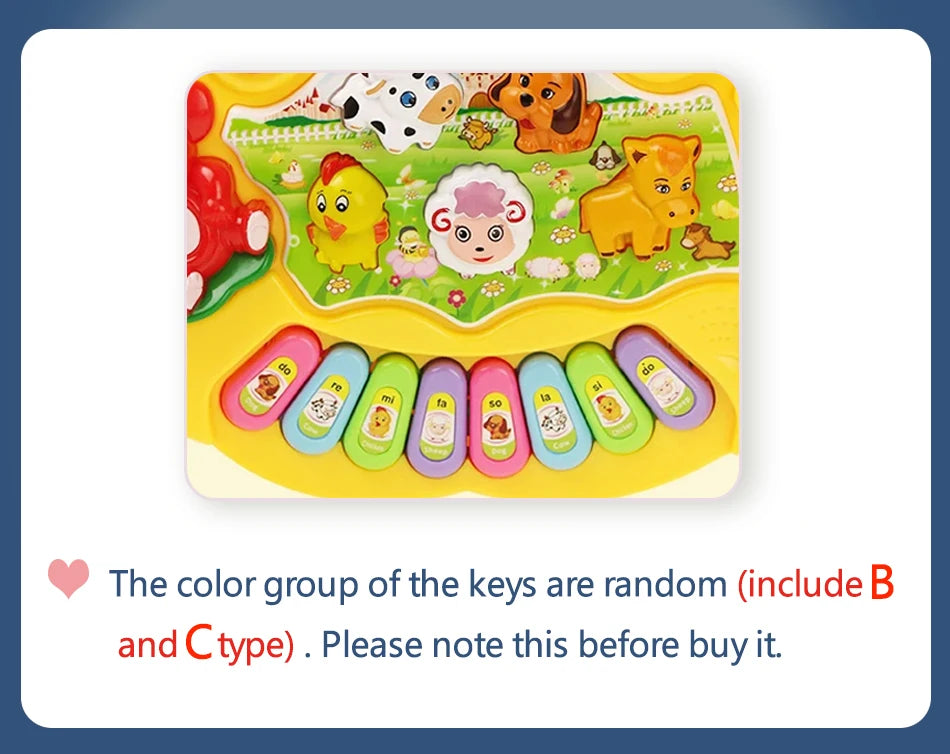 Kids Cartoon Piano Keyboard with Animal Sounds & Flashing Lights