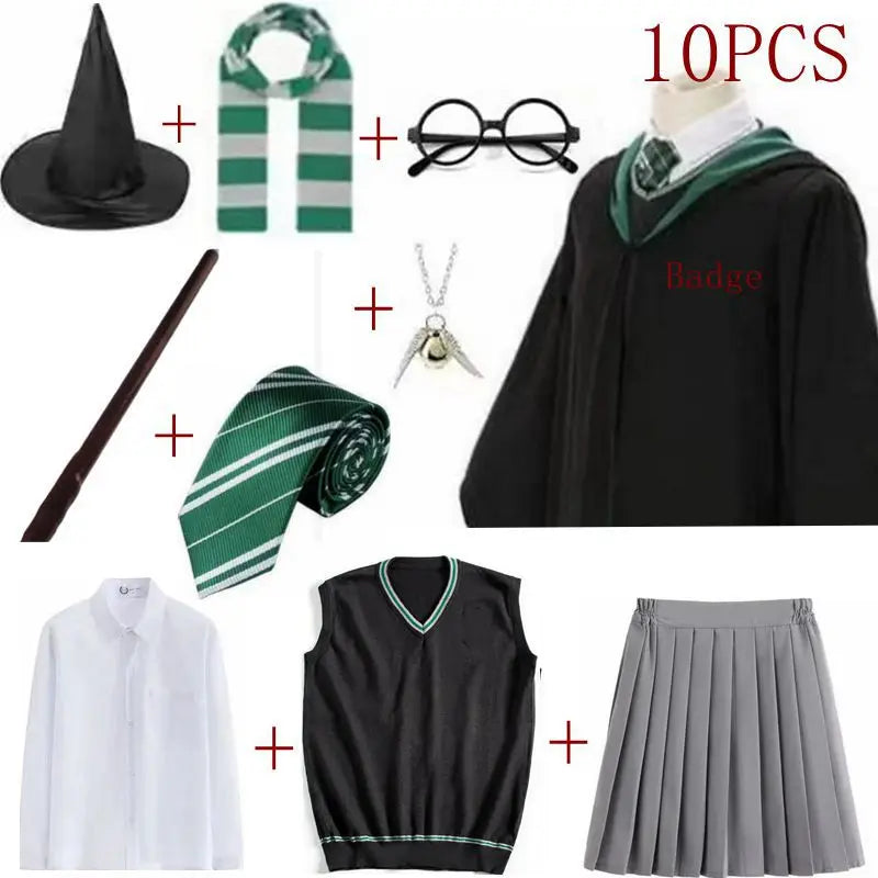 Potter Costume Robe Tie Cloak Scarf Wand Glasses Hermione Dress Flying Thief Accessories Sweater Halloween Cosplay Costume Gifts