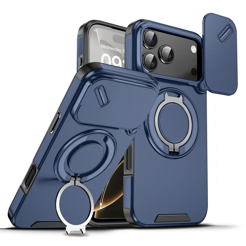 Rotating Flip Full Lens Protection Magnetic Stand Phone Case For iPhone 17 18 Pro Max Air Dual Layer Protection Armor Back Cover