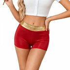 Women Blue White Star Print Shiny Stretch Boy Shorts High Waist Cosplay Costume Shorts Slim Fit Party Festival Clubwear Bottoms