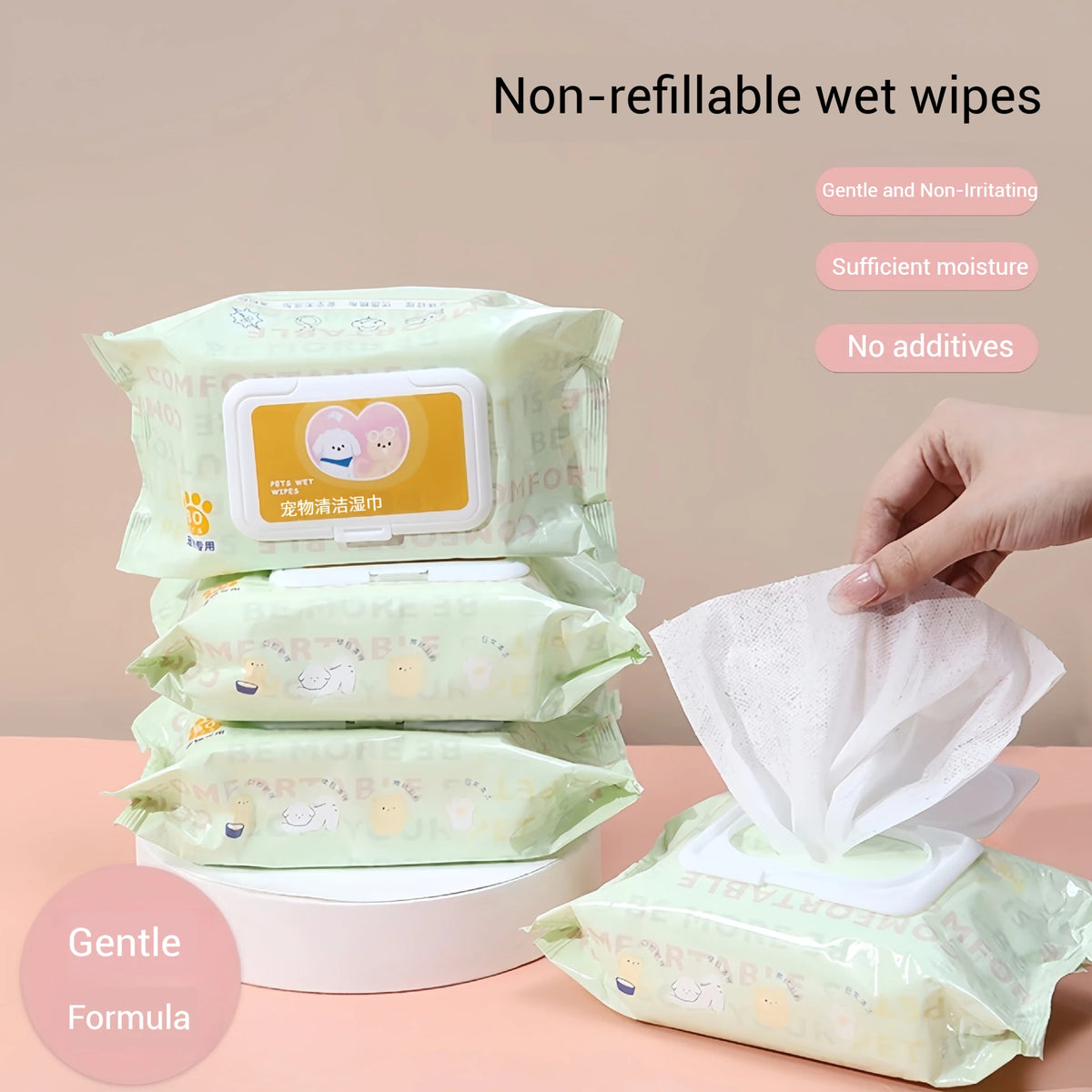 3 Packs, 80 Pet Wipes Per Pack, Pet Wipes for Cats and Dogs, Specially Designed for Wiping Tear Stains and Cleaning Body Parts, No-Rinse Deodorizing Cleaning Wet Wipes