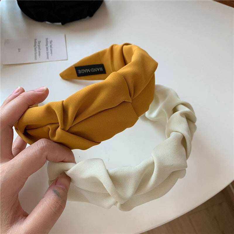 Korean Hair Accessories Solid Color Cotton Crumpled Women's Head Hoop Wide Bezel Makeup Hairbands for Ladies Headwear 2023 New