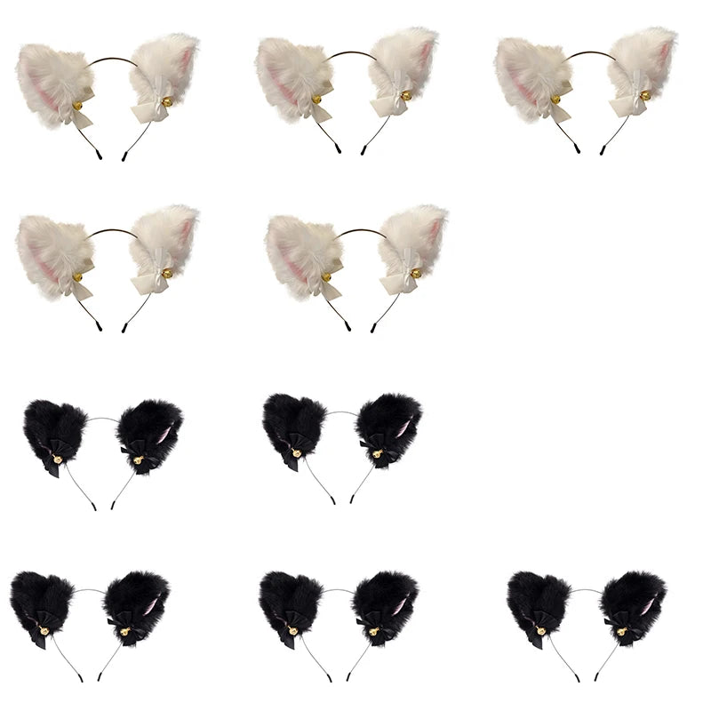 Plush Lace Cat Ears Bell Headband for Women