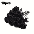 5/10pcs Artificial Black Roses for Home Decor, Long Stem Fake Flowers No Vase, Wedding Halloween Party Table Centerpiece