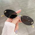 Fashion Rimless Oval UV400 Diamond Sunglasses for Women
