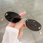 Fashion Rimless Oval UV400 Diamond Sunglasses for Women