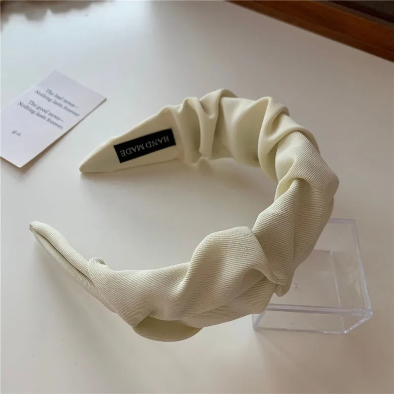 Korean Hair Accessories Solid Color Cotton Crumpled Women's Head Hoop Wide Bezel Makeup Hairbands for Ladies Headwear 2023 New